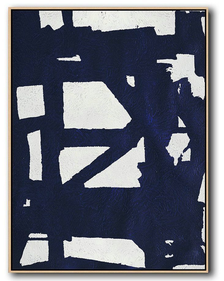 Extra Large Textured Painting On Canvas,Buy Hand Painted Navy Blue Abstract Painting Online,Acrylic Painting Large Wall Art #Z9T8